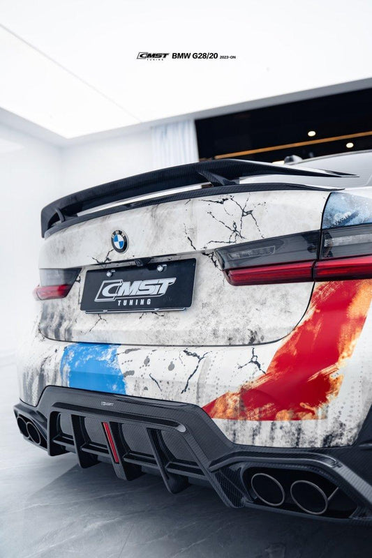 BMW 3 Series 330i M340i G20 G21 LCI 2023-ON (fitment for 330i requires M-Sport package bumper) with Aftermarket Parts - Pre-preg Carbon & FRP Rear Diffuser from CMST Tuning