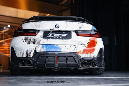 BMW 3 Series 330i M340i G20 G21 LCI 2023-ON (fitment for 330i requires M-Sport package bumper) with Aftermarket Parts - Pre-preg Carbon & FRP Rear Diffuser from CMST Tuning