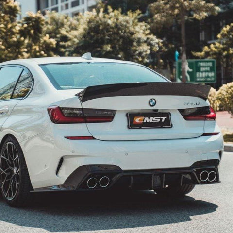 BMW 3 Series 330i M340i G20 G21 Pre-LCI 2020-2022
(fitment for 330i requires M-Sport package bumper) with Aftermarket Parts - Carbon Fiber & FRP Rear Diffuser from CMST Tuning