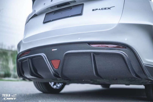 Tesla Model Y Performance AWD Long Range RWD Standard 2020-ON with Aftermarket Parts - V2 Style Rear Diffuser Carbon Fiber / FRP from CMST Tuning