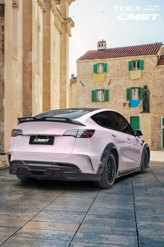 Tesla Model Y Performance AWD Long Range RWD Standard 2020-ON with Aftermarket Parts - V4 With Tow Hook Access Style Rear Diffuser Carbon Fiber / FRP from CMST Tuning