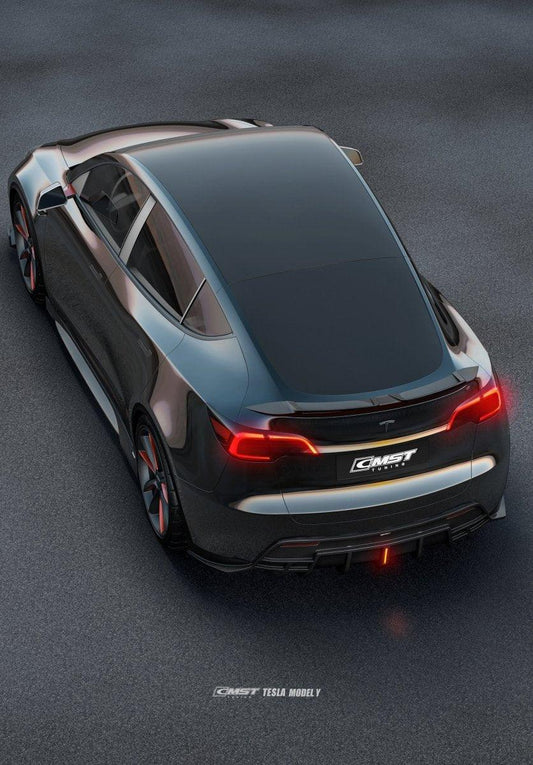 Tesla Model Y Performance AWD Long Range RWD Standard 2020-ON with Aftermarket Parts - V5 Style Rear Diffuser Carbon Fiber / FRP from CMST Tuning