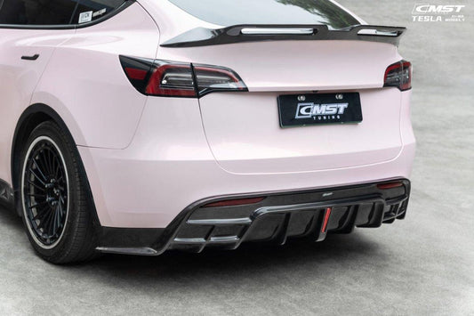 Tesla Model Y Performance AWD Long Range RWD Standard 2020-ON with Aftermarket Parts - V5 Style Rear Diffuser Carbon Fiber / FRP from CMST Tuning