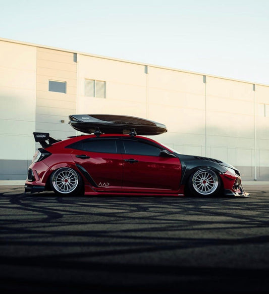 Honda Civic Type-R FK8 2017-2021 with Aftermarket Parts - Carbon Fiber FRP Rear Wheel Arch Trim from CMST Tuning
