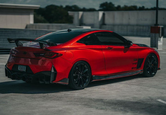 Infiniti Q60 Red Sport 400 Premium Luxe Sport Pure 2017-2022 with Aftermarket Parts - Project Black S Concept Style Rear Spoiler Wing Carbon Fiber/FRP from CMST Tuning