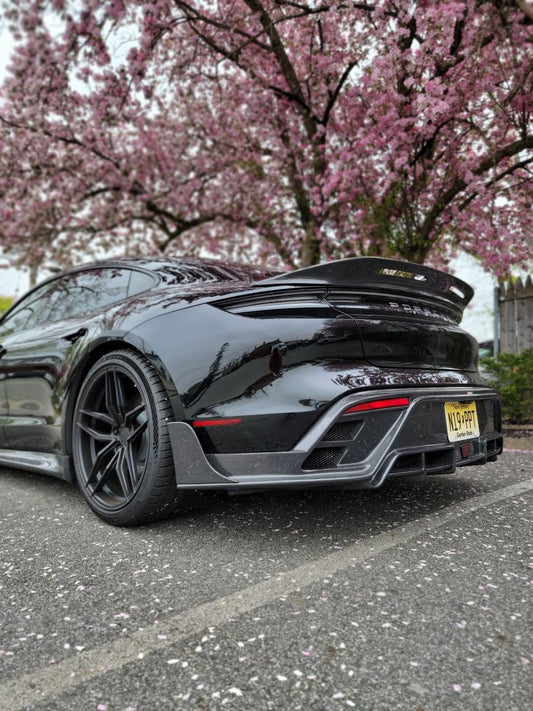 Porsche Taycan 9J1 Sedan RWD/4S/GTS/Turbo/Turbo S 2020-ON with Aftermarket Parts - Vacuumed Carbon & FPR Rear Spoiler from CMST Tuning