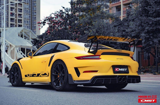 Porsche 991.2 911 GT3RS 2017-2019 with Aftermarket Parts Carbon Fiber & FRP Rear Spoiler Side Blades from CMST Tuning