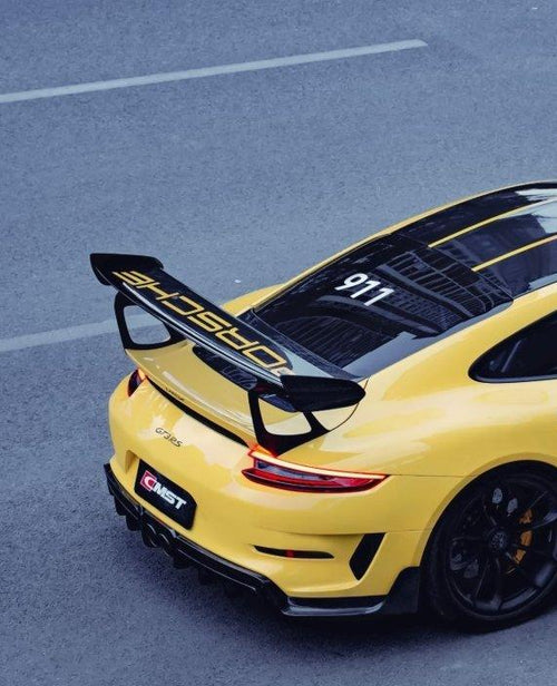 Porsche 991.2 911 GT3RS 2017-2019 with Aftermarket Parts Carbon Fiber & FRP Rear Spoiler Side Blades from CMST Tuning