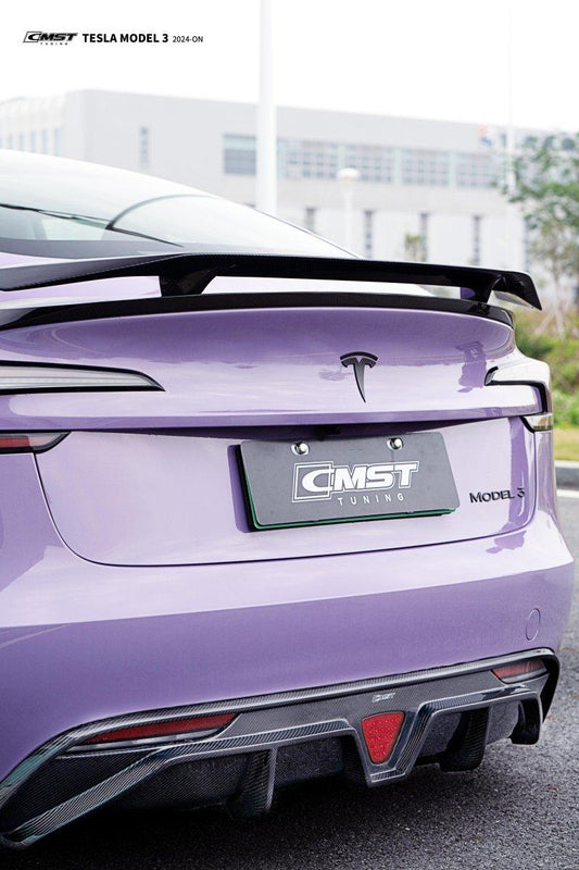 Tesla Model 3 Highland / Performance 2024-ON with Aftermarket Parts - V1 Style Rear Spoiler Carbon Fiber from CMST Tuning