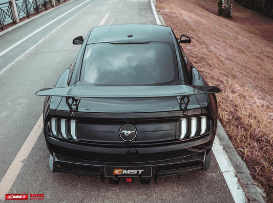 Ford Mustang GT 5.0 Mach1 Bullitt V6 3.6 Ecoboost 2.3 S550.1 S550.2 2015-2023 with Aftermarket Parts - V4 Style Rear Wing Carbon Fiber / FRP from CMST Tuning