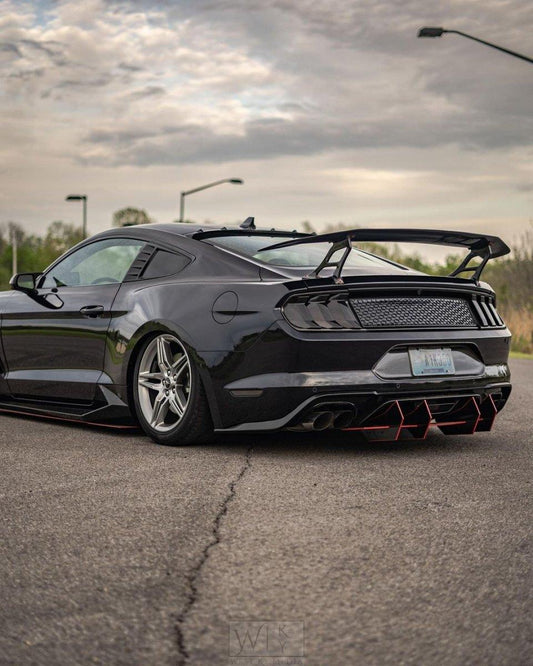 Ford Mustang GT 5.0 Mach1 Bullitt V6 3.6 Ecoboost 2.3 S550.1 S550.2 2015-2023 with Aftermarket Parts - V4 Style Rear Wing Carbon Fiber / FRP from CMST Tuning