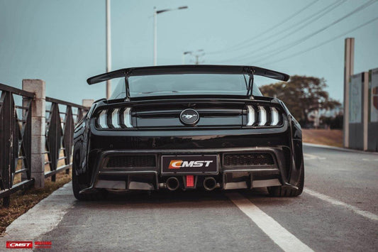 Ford Mustang GT 5.0 Mach1 Bullitt V6 3.6 Ecoboost 2.3 S550.1 S550.2 2015-2023 with Aftermarket Parts - V4 Style Rear Wing Carbon Fiber / FRP from CMST Tuning