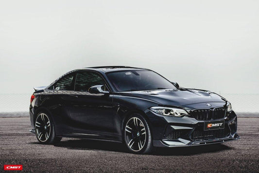 BMW F87 M2 M2C 2016-2021 with Aftermarket Parts - Vacuumed Carbon Side Skirts from CMST Tuning
