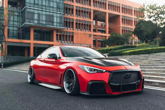 Infiniti Q60 Red Sport 400 Premium Luxe Sport Pure 2017-2022 with Aftermarket Parts - Side Skirts Carbon Fiber/FRP from CMST Tuning