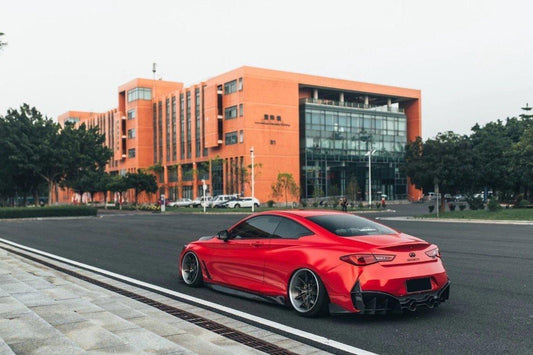 Infiniti Q60 Red Sport 400 Premium Luxe Sport Pure 2017-2022 with Aftermarket Parts - Side Skirts Carbon Fiber/FRP from CMST Tuning