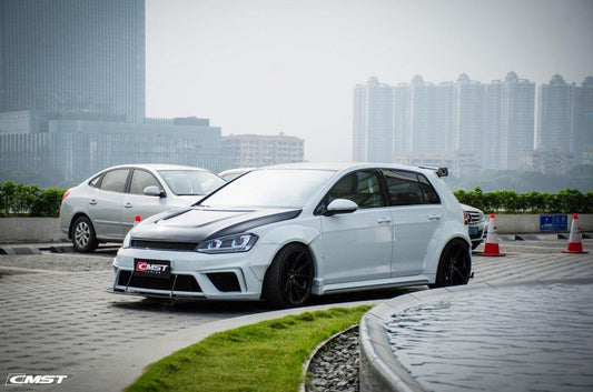 Volkswagen Golf R GTI Base MK7 MK7.5 2015-2021 (designed to be installed together with CMST widebody wheel arches) with Aftermarket Parts - Widebody Style Side Skirts Carbon Fiber / FRP from CMST Tuning