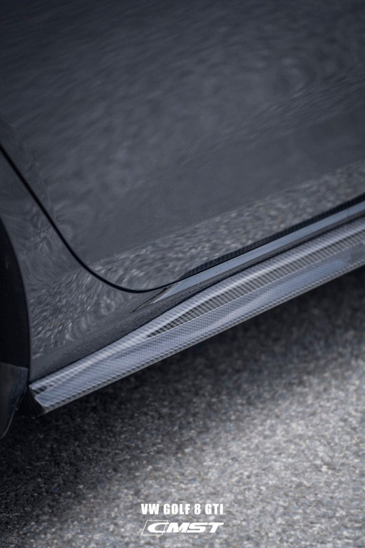 Volkswagen Golf R GTI MK8 2022-ON with Aftermarket Parts - Pre-preg Carbon Fiber / FRP Side Skirts from CMST Tuning