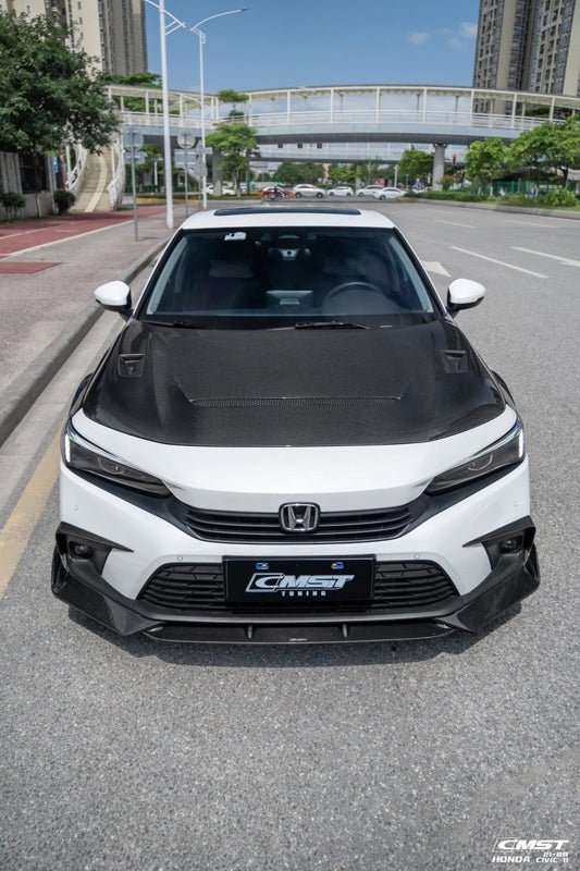 Honda Civic 11th Gen FE1 FE2 FE4 2022-ON with Aftermarket Parts - V1 Vented Style Hood Bonnet Carbon Fiber / FRP from CMST Tuning