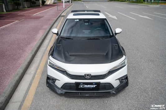 Honda Civic 11th Gen FE1 FE2 FE4 2022-ON with Aftermarket Parts - V1 Vented Style Hood Bonnet Carbon Fiber / FRP from CMST Tuning