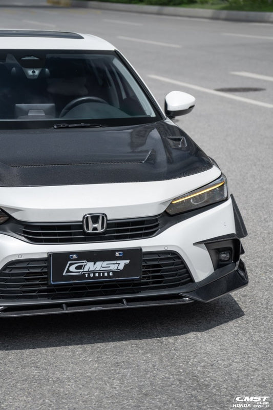 Honda Civic 11th Gen FE1 FE2 FE4 2022-ON with Aftermarket Parts - V1 Vented Style Hood Bonnet Carbon Fiber / FRP from CMST Tuning