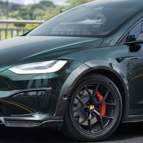 Tesla Model X Plaid Long Range Base 2022 With sensors & 2023-ON Without sensors with Aftermarket Parts - Widebody Wheel Arches Carbon Fiber / FRP from CMST Tuning
