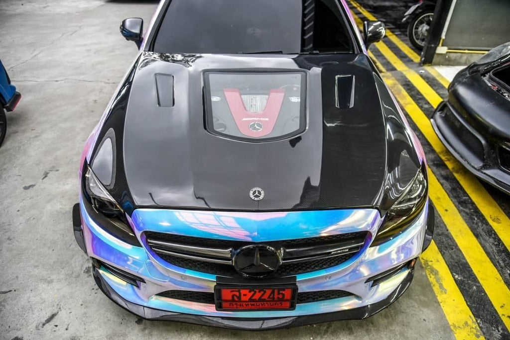 CMST Tuning Carbon Tempered Glass Transparent Hood For Mercedes Benz 2015-2020 W205 C300 C43 Sedan Coupe 2 Door 4 Door Ver.1 - Performance SpeedShop