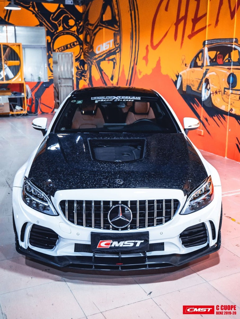 CMST Tuning Carbon Tempered Glass Transparent Hood For Mercedes Benz 2015-2020 W205 Sedan C300 C43 C Coupe 2 Door 4 Door Ver.2 - Performance SpeedShop