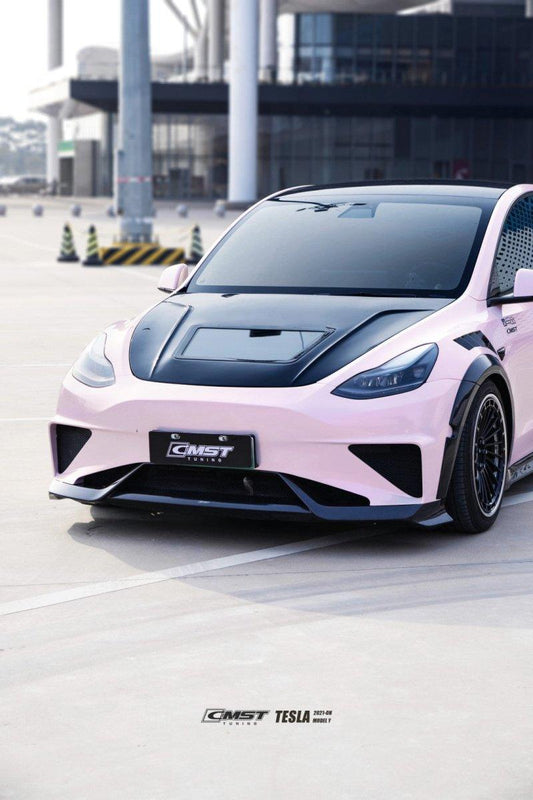 Tesla Model Y Performance AWD Long Range RWD Standard 2020-ON with Aftermarket Parts - V2 Style Front Bumper & Lip Carbon Fiber / FRP from CMST Tuning