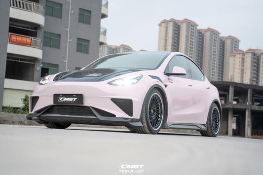 Tesla Model Y Performance AWD Long Range RWD Standard 2020-ON with Aftermarket Parts - V2 Style Front Bumper & Lip Carbon Fiber / FRP from CMST Tuning