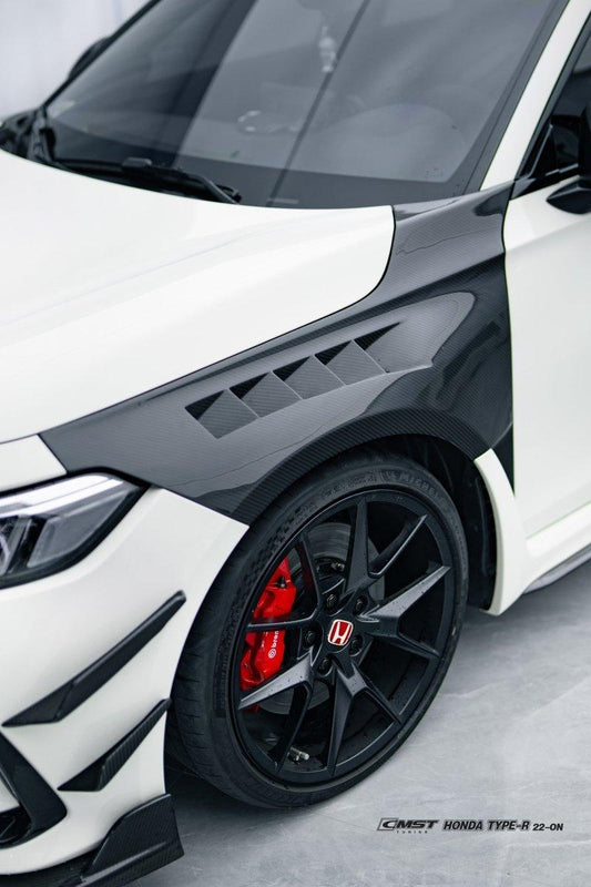 Honda Civic Type-R FL5 2023-ON with Aftermarket Parts - Pre-preg Carbon Fiber/FRP Front Bumper Canards from CMST Tuning