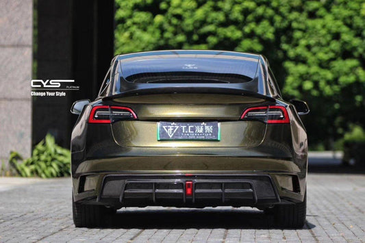 Tesla Model 3 Performance Long Range Standard Base 2017-2023 with Aftermarket Parts - V1 Style Rear Bumper & Diffuser Carbon Fiber / FRP from CMST Tuning