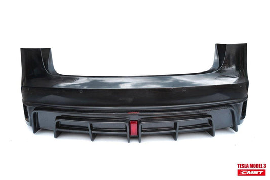 Tesla Model 3 Performance Long Range Standard Base 2017-2023 with Aftermarket Parts - V1 Style Rear Bumper & Diffuser Carbon Fiber / FRP from CMST Tuning