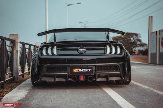 Ford Mustang GT 5.0 Mach1 Bullitt V6 3.6 Ecoboost 2.3 S550.1 S550.2 2015-2023 (exhaust exit relocation or CMST exhaust required) with Aftermarket Parts - Rear Bumper & Diffuser Carbon Fiber / FRP from CMST Tuning