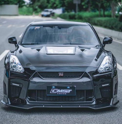 Nissan GTR Nismo Black Edition Track Eidtion Premium Base 2008-2016 (for installation on 2017-2024 vehicles, 2008-2016 hood is recommended) with Aftermarket Parts - Stage 2 Style Front Bumper & Lip (Undertray & DRL included) Carbon Fiber / FRP from CMST Tuning