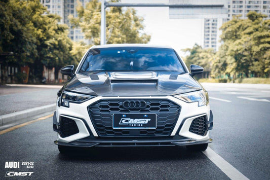 Audi RS3 S3 A3 8Y 2021-ON with Aftermarket Parts - V1 Tempered Glass Transparent Hood Bonnet Carbon Fiber / FRP from  CMST Tuning