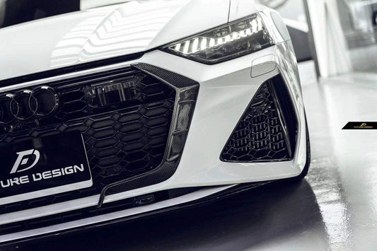 Future Design Blaze Carbon Fiber FRONT GRILL SIDE OVERLAY for Audi RS6 RS7 C8 2020-ON - Performance SpeedShop