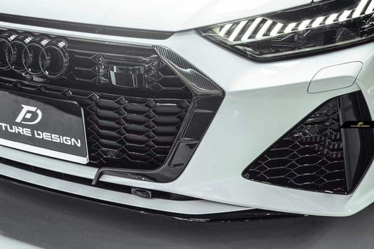 Future Design Blaze Carbon Fiber FRONT GRILL SIDE OVERLAY for Audi RS6 RS7 C8 2020-ON - Performance SpeedShop