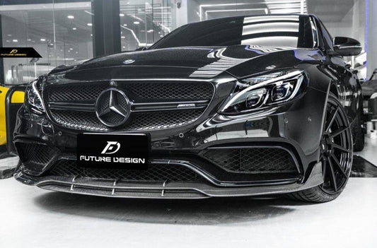 Future Design Carbon B Style Carbon Fiber Front Lip for W205 C63 C63S AMG Sedan Coupe 2015-2021 - Performance SpeedShop