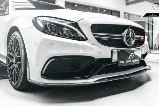 Future Design Carbon Carbon Fiber Front Lip (3 Pcs) Ver.1 for W205 C63 C63S AMG Sedan Coupe 2015-2020 - Performance SpeedShop