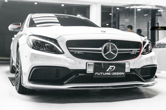 Future Design Carbon Carbon Fiber Front Lip (3 Pcs) Ver.1 for W205 C63 C63S AMG Sedan Coupe 2015-2020 - Performance SpeedShop