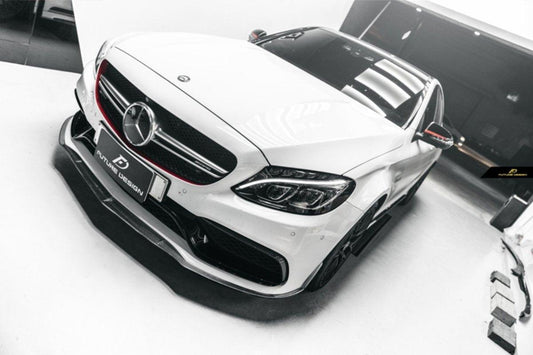 Future Design Carbon Carbon Fiber Front Lip (3 Pcs) Ver.1 for W205 C63 C63S AMG Sedan Coupe 2015-2020 - Performance SpeedShop