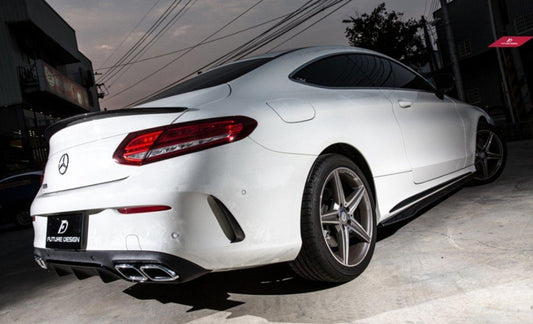 Future Design Carbon Carbon Fiber Rear Bumper Canards for W205 C300 C43 C63 AMG Coupe 2 Door 2015-ON - Performance SpeedShop