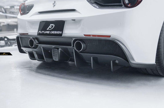 Future Design Carbon Ferrari 488 Carbon Fiber Rear Diffuser (2 Pcs) - Performance SpeedShop