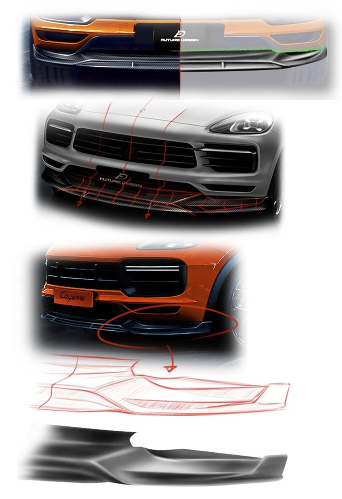 Future Design Carbon Fiber FRONT LIP SPLITTER for Porsche Cayenne Coupe 9Y3 - Performance SpeedShop