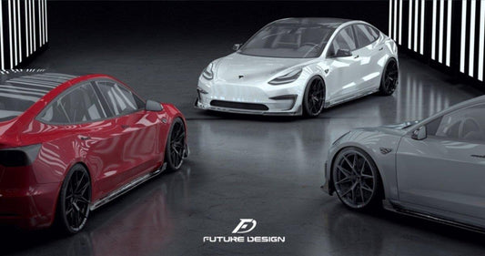 Future Design Carbon Fiber FRONT LIP SPLITTER for Tesla Model 3 - Performance SpeedShop