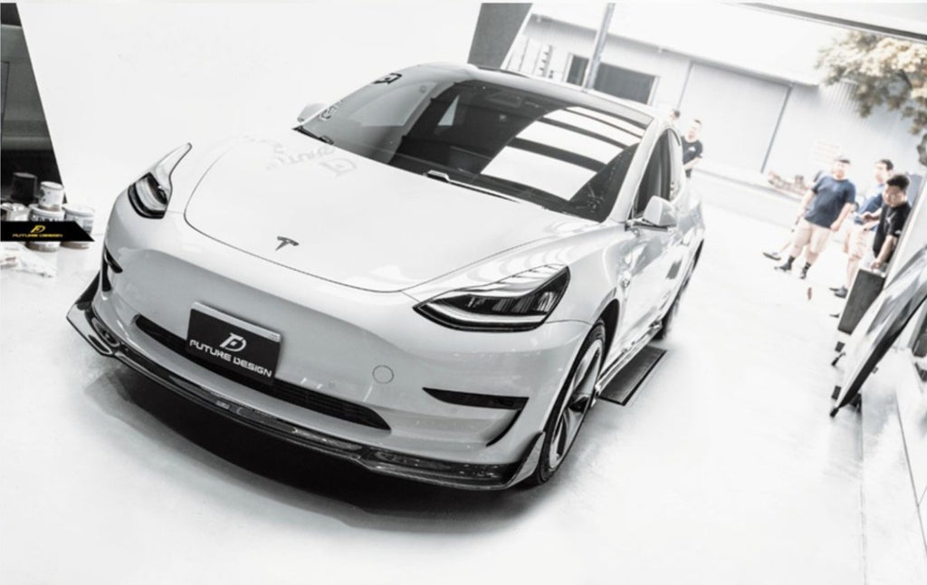 Future Design Carbon Fiber FRONT LIP SPLITTER for Tesla Model 3 - Performance SpeedShop