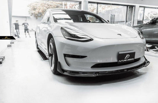 Future Design Carbon Fiber FRONT LIP SPLITTER for Tesla Model 3 - Performance SpeedShop