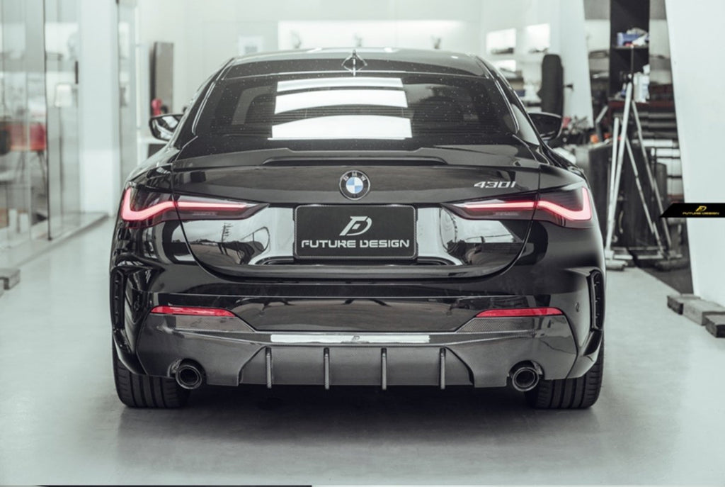 Future Design FD Carbon Fiber REAR DIFFUSER ( Dual tips ) & REAR CANARDS for BMW 4 Series G22 2021-ON 420 430 - Performance SpeedShop