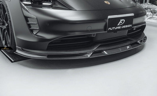 Future Design FD V2 Carbon Fiber FRONT LIP SPLITTER for Porsche Taycan Base & 4S - Performance SpeedShop