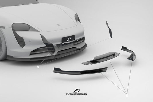 Future Design FD V2 Carbon Fiber FRONT LIP SPLITTER for Porsche Taycan Base & 4S - Performance SpeedShop